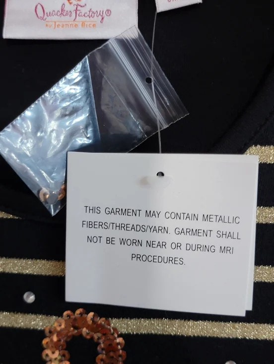 Quacker Factory Sequin Anchor Black Tee with Gold Stripes - Picture 4 of 7